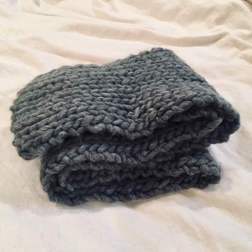 Chunky Grey Handknit Scarf - Alpaca Wool